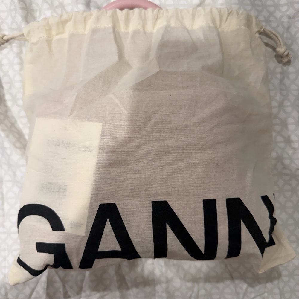 Ganni Cream and Black Drawstring Cosmetic Bag